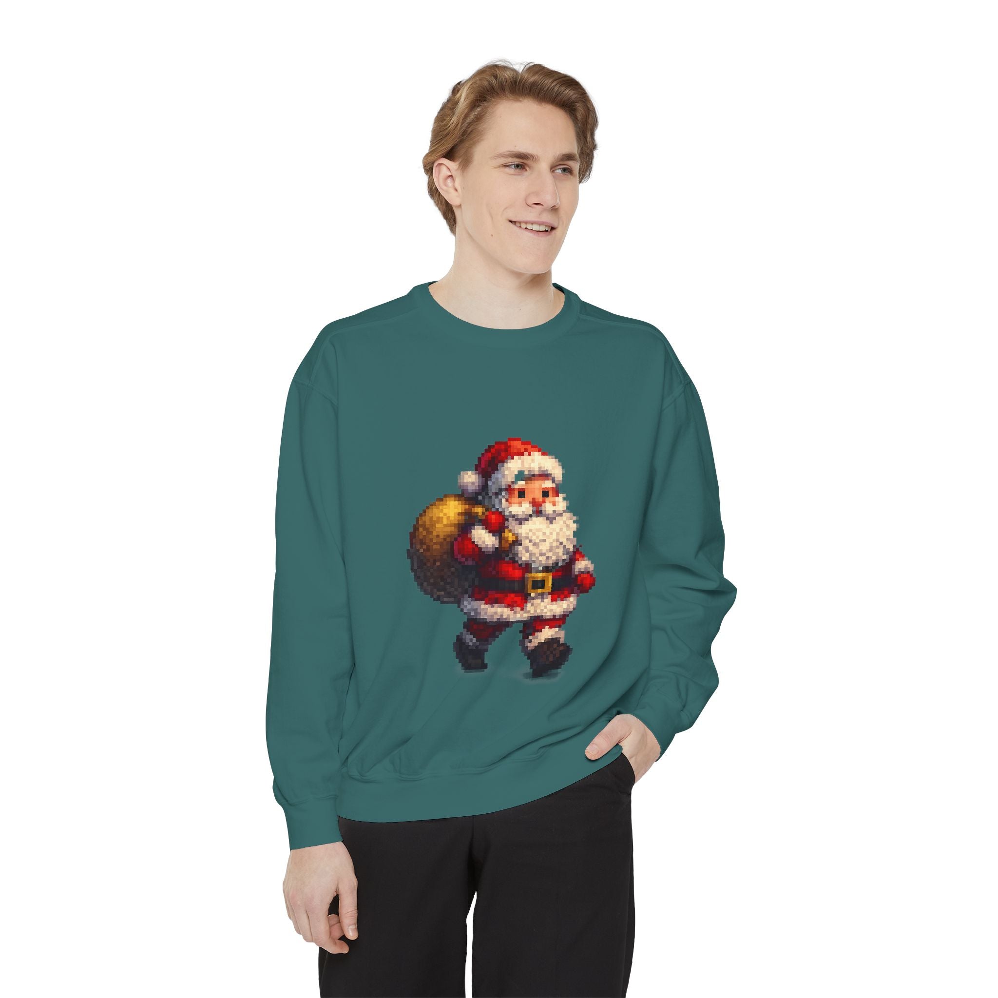 Vintage Pixel Santa Sweatshirt — Retro Christmas Holiday Crewneck