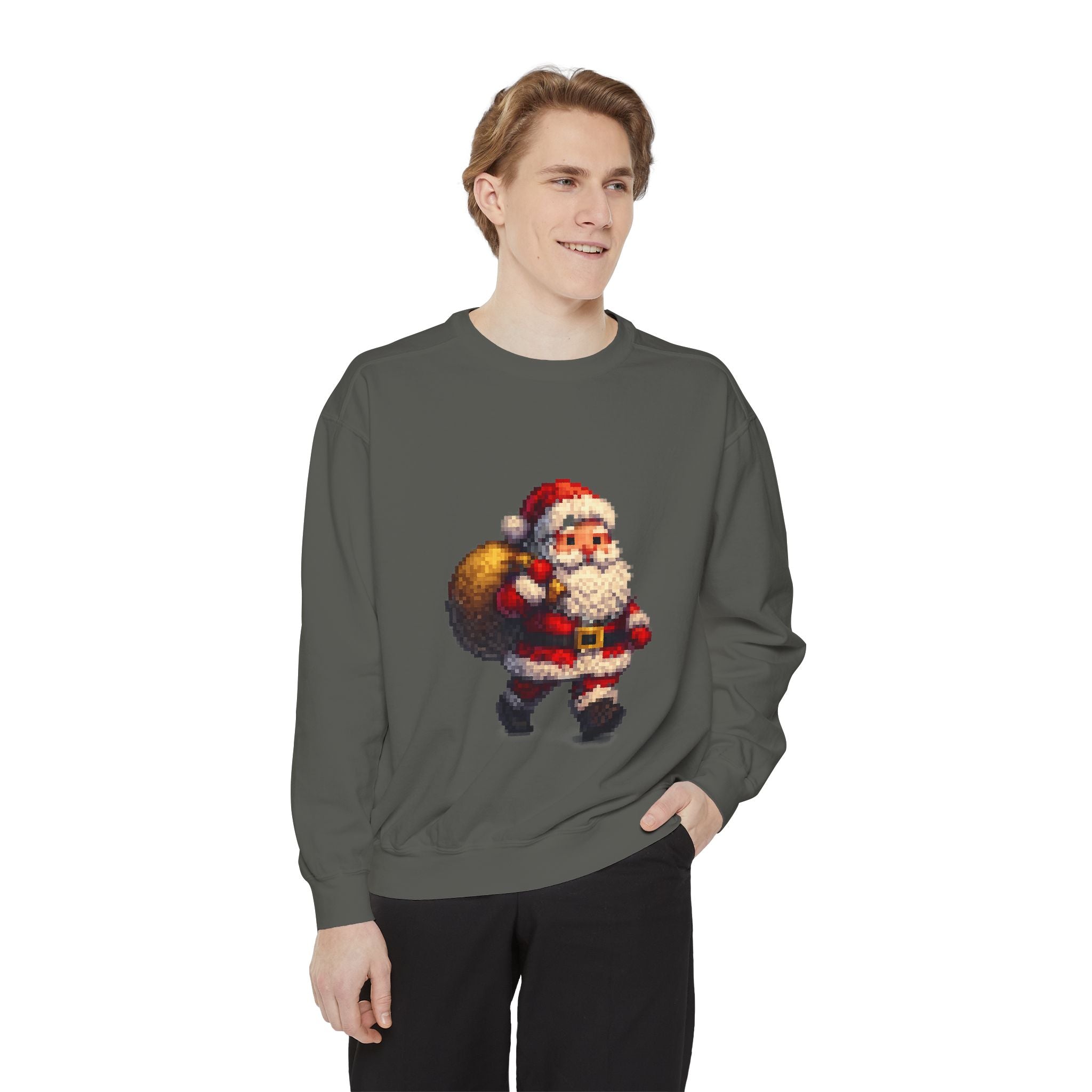 Vintage Pixel Santa Sweatshirt — Retro Christmas Holiday Crewneck