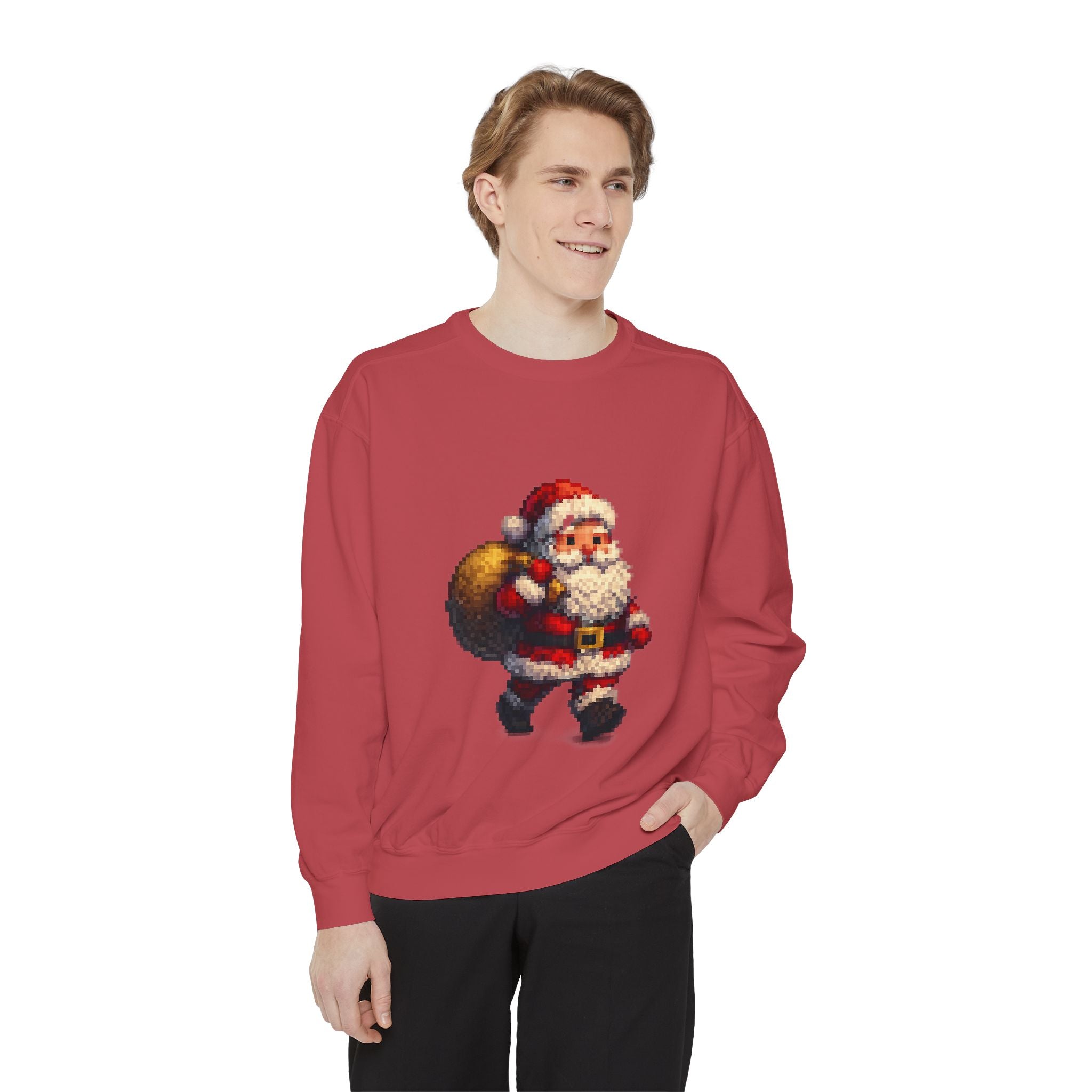 Vintage Pixel Santa Sweatshirt — Retro Christmas Holiday Crewneck