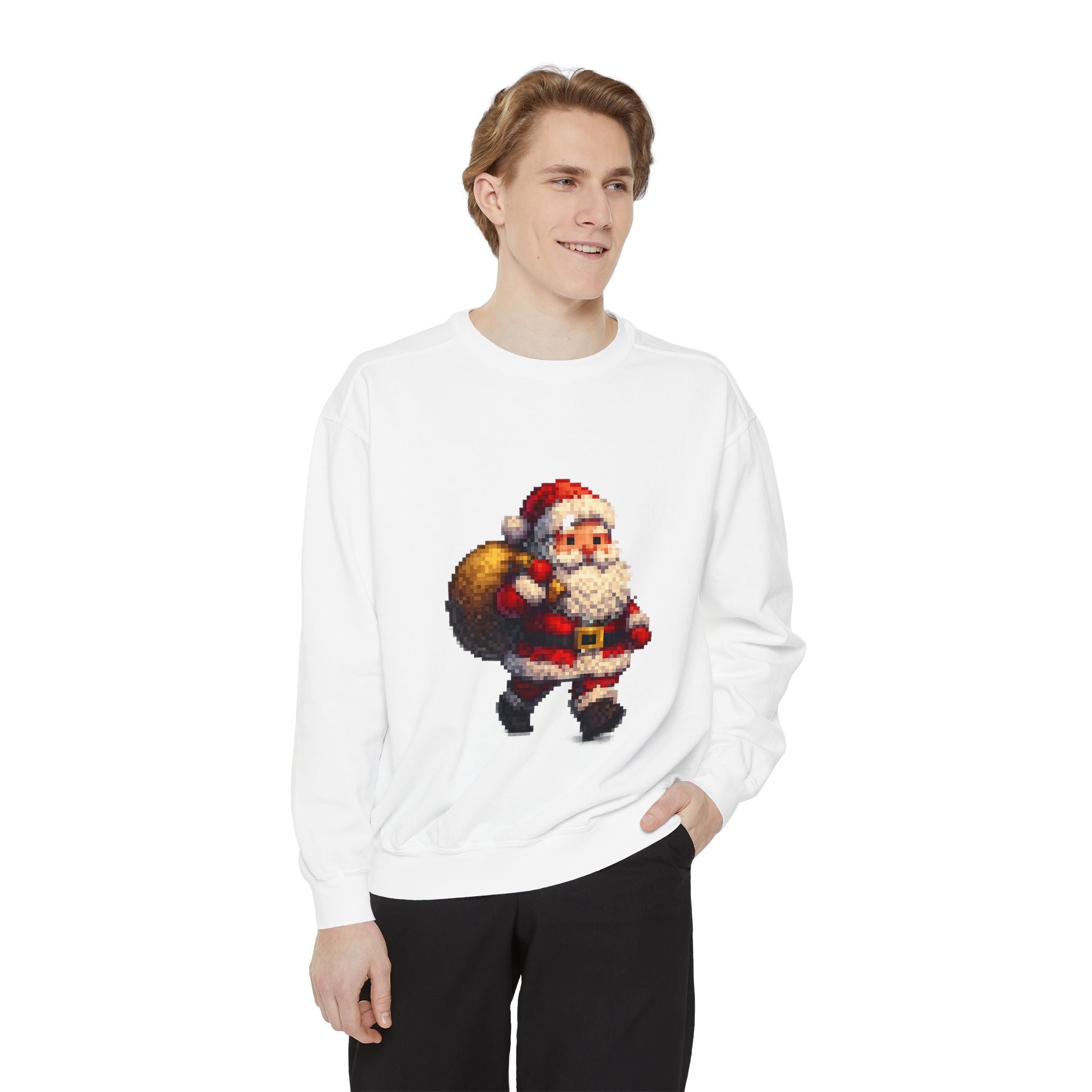 Vintage Pixel Santa Sweatshirt — Retro Christmas Holiday Crewneck
