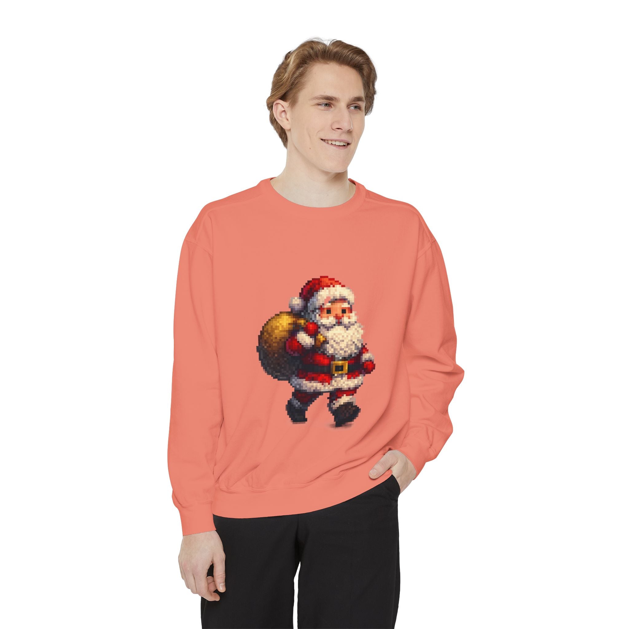 Vintage Pixel Santa Sweatshirt — Retro Christmas Holiday Crewneck