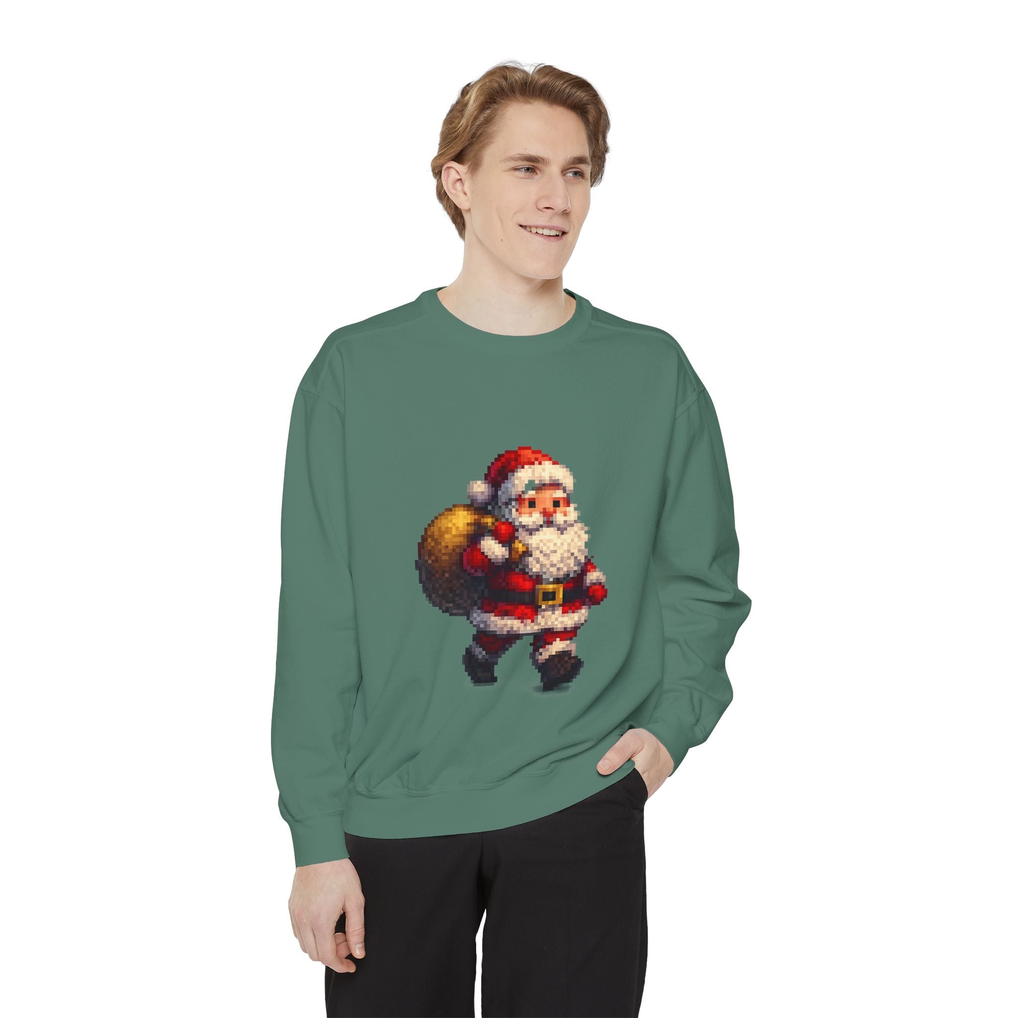 Vintage Pixel Santa Sweatshirt — Retro Christmas Holiday Crewneck