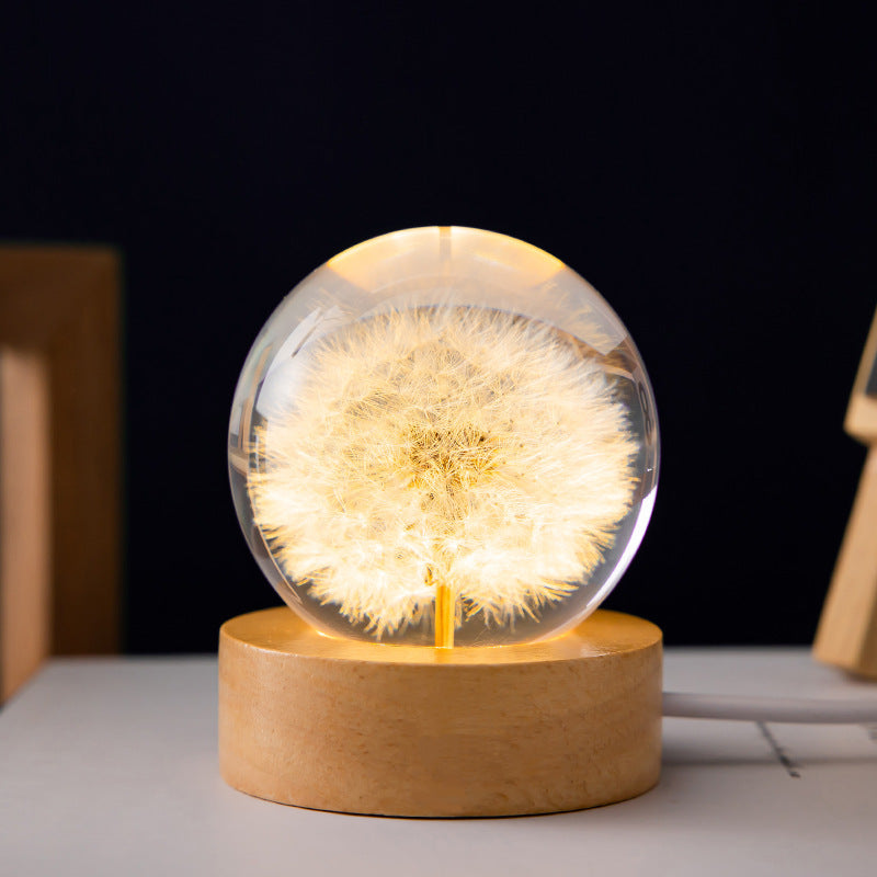 L3D Luminous Dandelion Crystal Ball | Wooden Base Gift Light