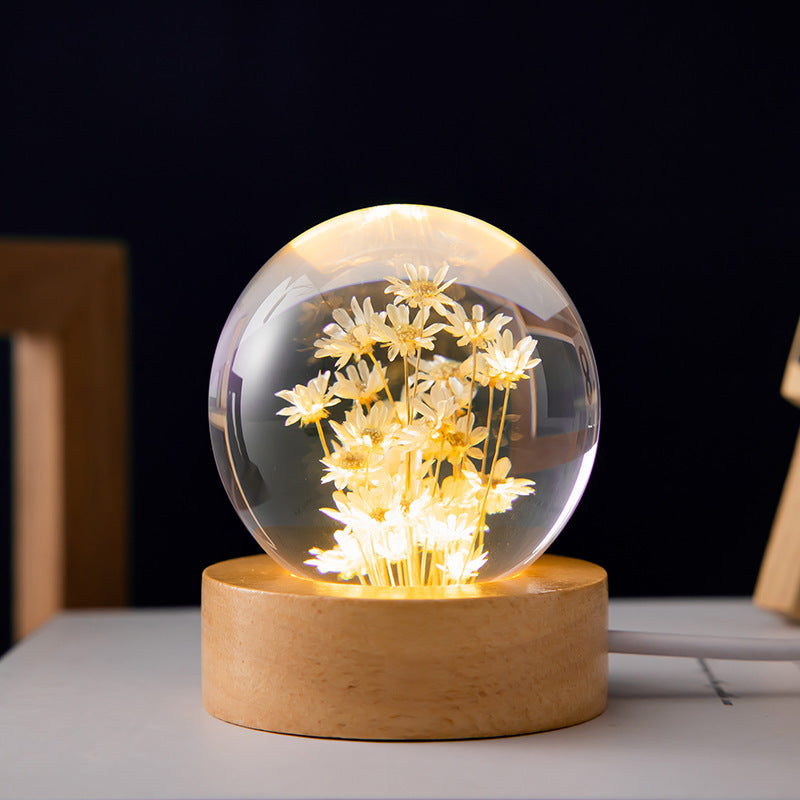 L3D Luminous Dandelion Crystal Ball | Wooden Base Gift Light