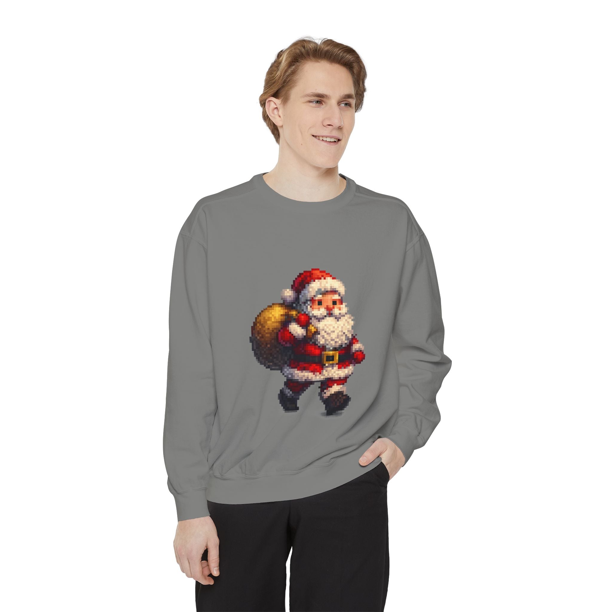 Vintage Pixel Santa Sweatshirt — Retro Christmas Holiday Crewneck