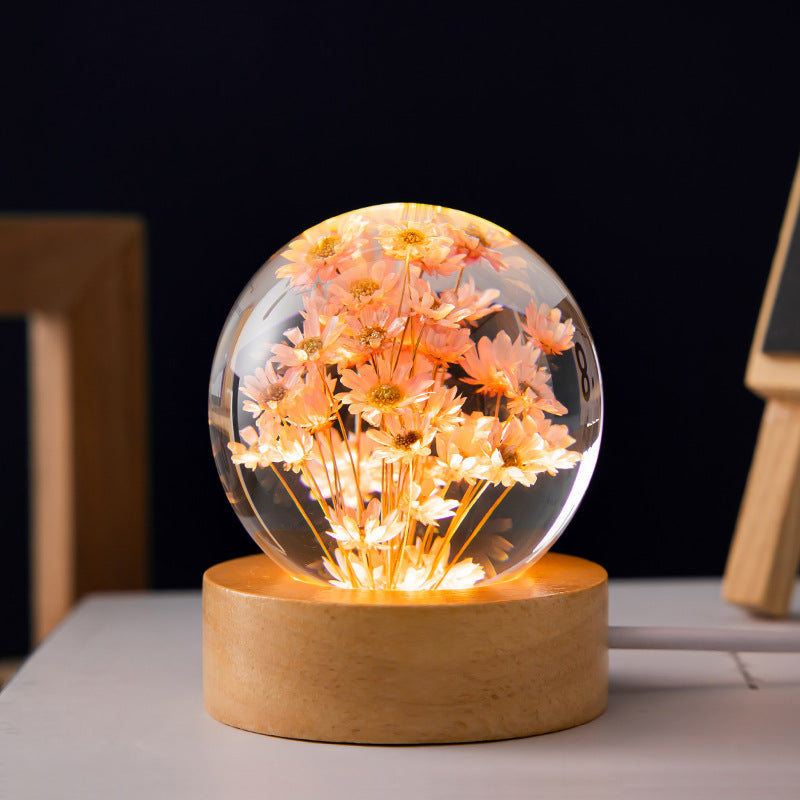 L3D Luminous Dandelion Crystal Ball | Wooden Base Gift Light