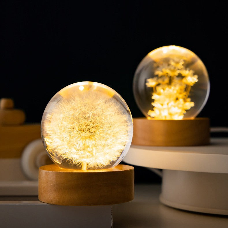 L3D Luminous Dandelion Crystal Ball | Wooden Base Gift Light